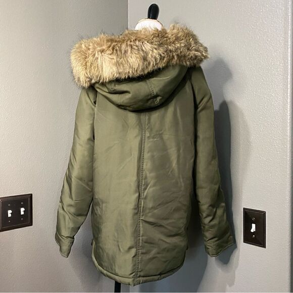 Old Navy Olive Green Jacket Faux fur Hood Utility Crocodile Tears - Picture 5 of 14